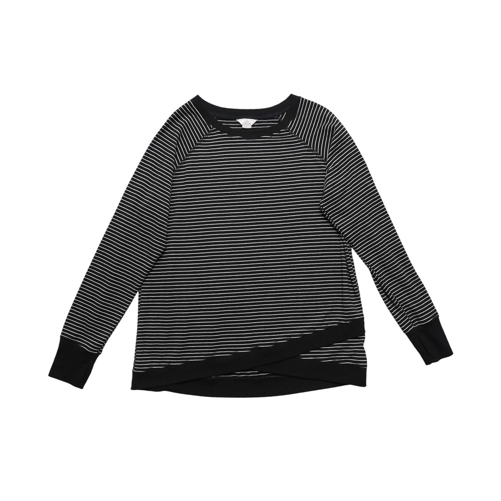 Danskin‎ Long Sleeve Crew Neck Top Women Large Black White Striped Thumbholes